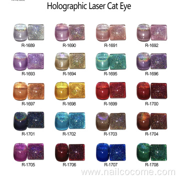 2022 Latest Gel Product Holographic Effect Laser Cat Eye Gel Polish Nail Art Magnet Rainbow Cat Eye